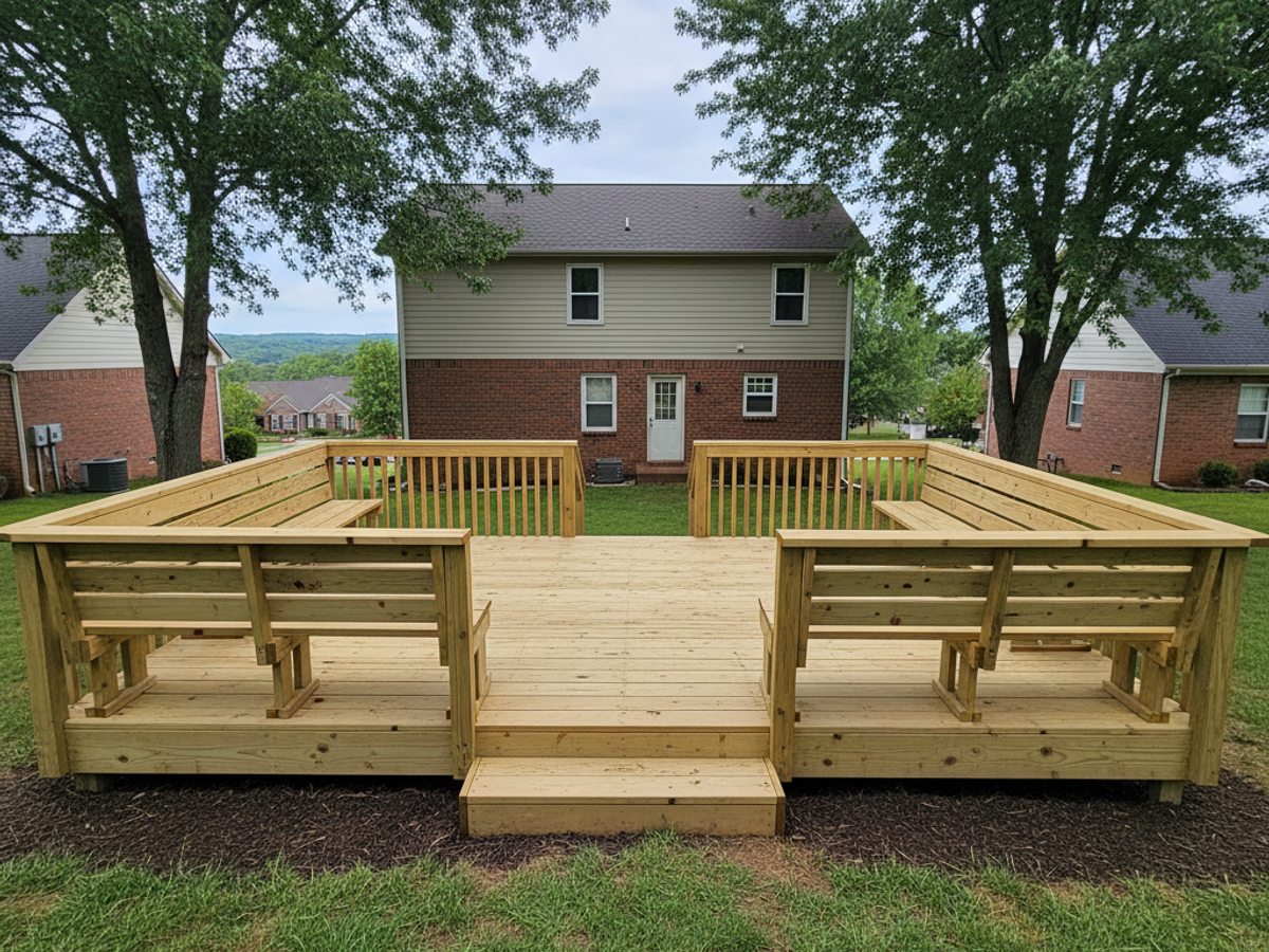 All Things Deck Company crew working on a home